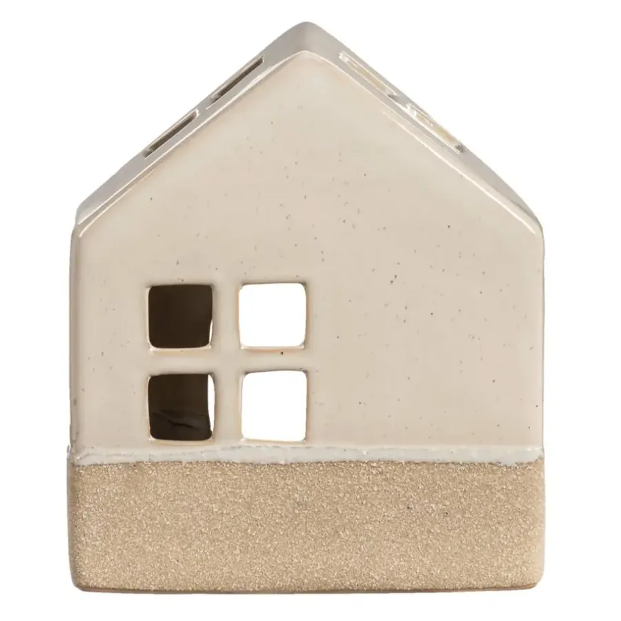 Leen Bakker Waxinelichthouder Huis - beige - 14x12x7 cm