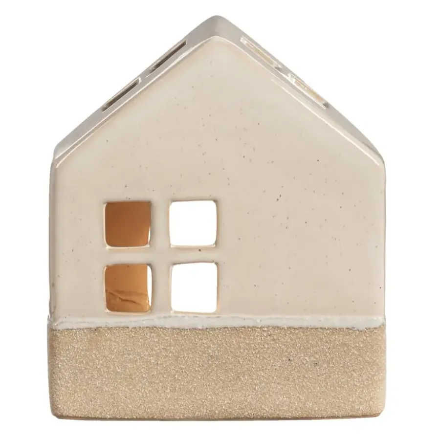 Leen Bakker Waxinelichthouder Huis - beige - 14x12x7 cm