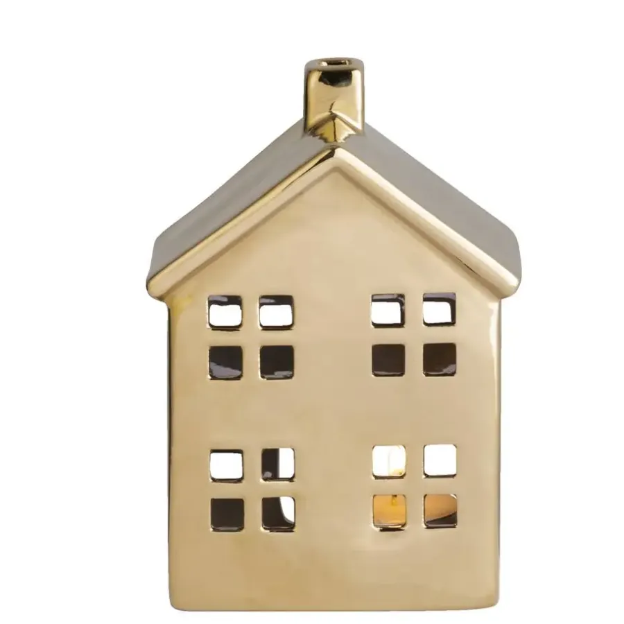 Leen Bakker Waxinelichthouder Huis - goudkleur - 14,5x10,5x6,5 cm