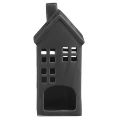 Kandelaars En Windlichten-Leen Bakker Waxinelichthouder Huis - zwart - 17,5x8x7 cm