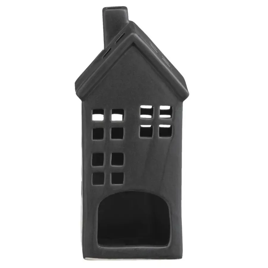 Kandelaars En Windlichten-Leen Bakker Waxinelichthouder Huis - zwart - 17,5x8x7 cm