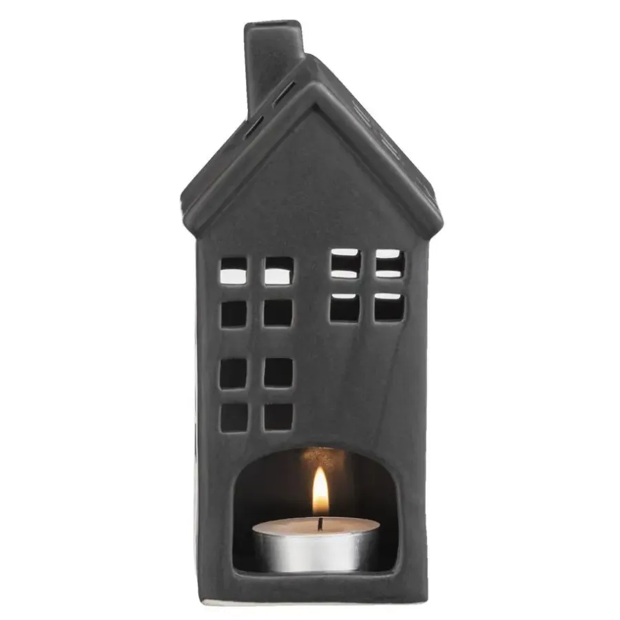 Kandelaars En Windlichten-Leen Bakker Waxinelichthouder Huis - zwart - 17,5x8x7 cm