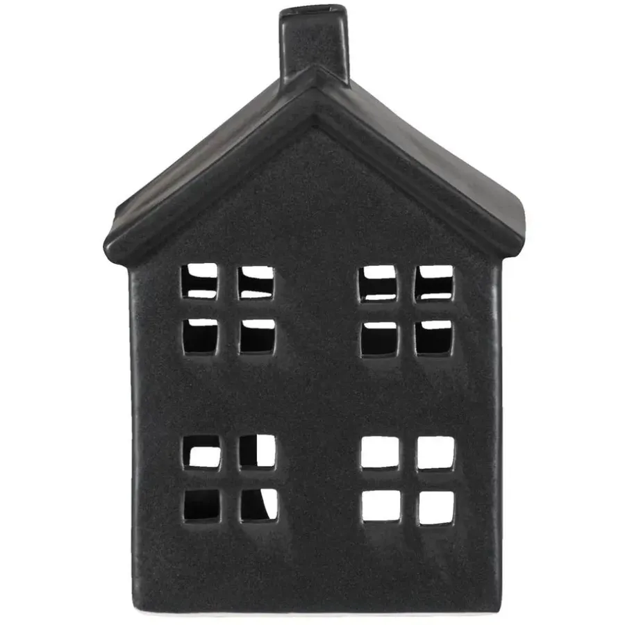 Kandelaars En Windlichten-Leen Bakker Waxinelichthouder Huis - zwart - 14,5x10,5x6,5 cm