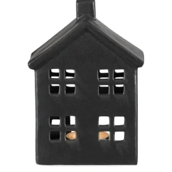 Kandelaars En Windlichten-Leen Bakker Waxinelichthouder Huis - zwart - 14,5x10,5x6,5 cm