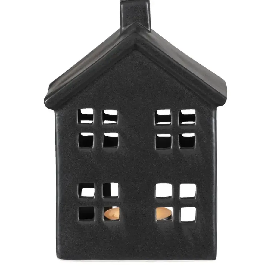 Kandelaars En Windlichten-Leen Bakker Waxinelichthouder Huis - zwart - 14,5x10,5x6,5 cm