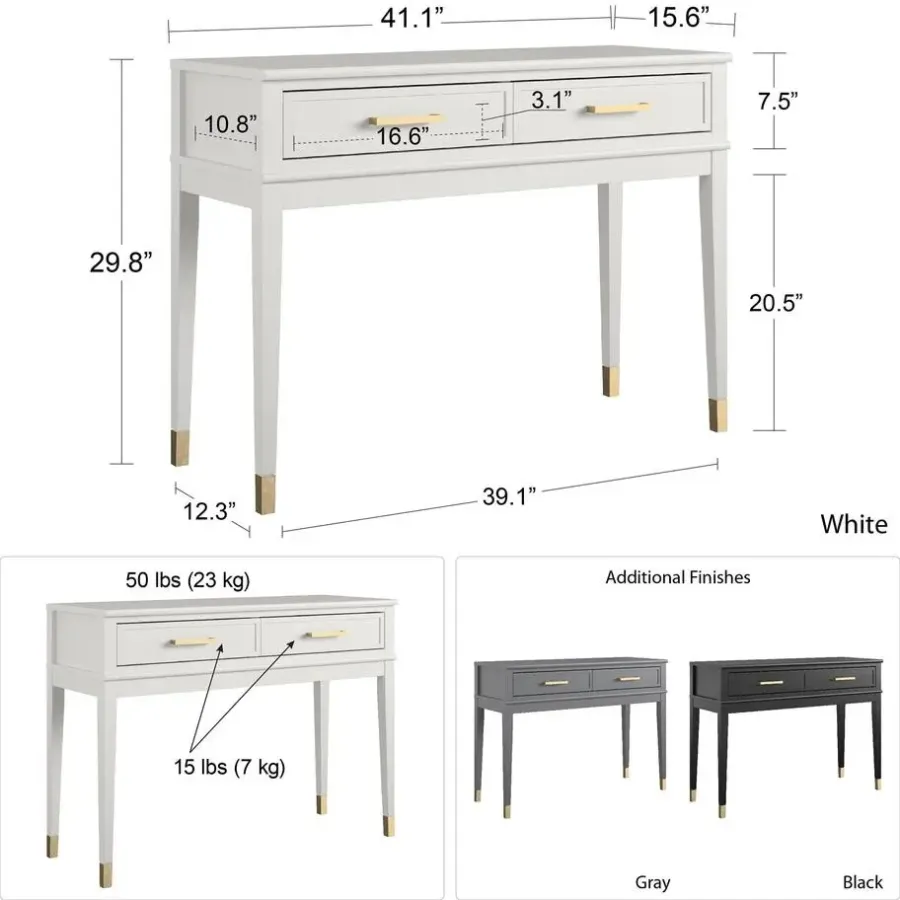 CosmoLiving Westerleigh - Consoletafel met 2 laden in wit MDF