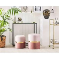 Beliani WICHITA - Poef - Roze - 36/31 cm - Fluweel