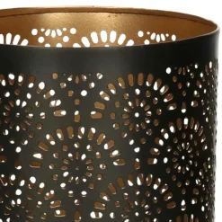 Merkloos Windlicht - motief - 2x - zwart/goud - 10/15 cm - theelichthouder