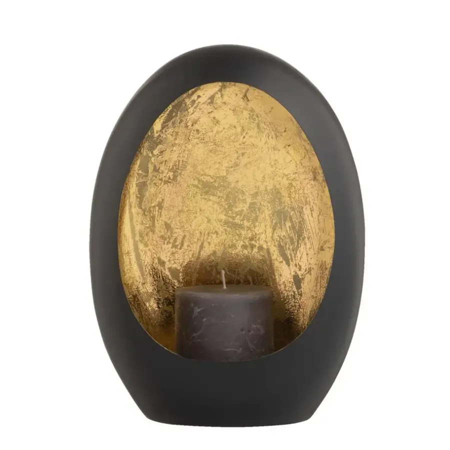 Leen Bakker Windlicht Brygge - Zwart/Goud - 26x19x10 cm
