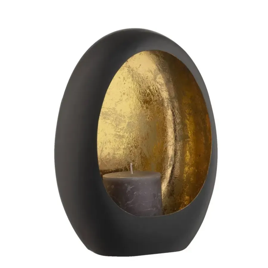 Leen Bakker Windlicht Brygge - Zwart/Goud - 26x19x10 cm
