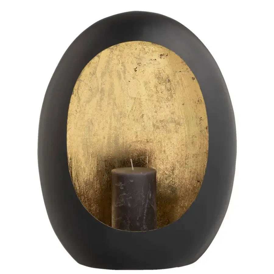 Kerstdecoratie|Kandelaars En Windlichten-Leen Bakker Windlicht Brygge - Zwart/Goud - 38x29x16 cm
