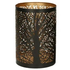 Merkloos Windlicht set - 2x - zwart/goud - 10/15 cm - waxinelichthouder