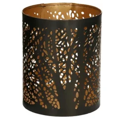 Merkloos Windlicht set - 2x - zwart/goud - 10/15 cm - waxinelichthouder