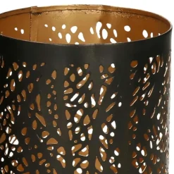 Merkloos Windlicht set - 2x - zwart/goud - 10/15 cm - waxinelichthouder