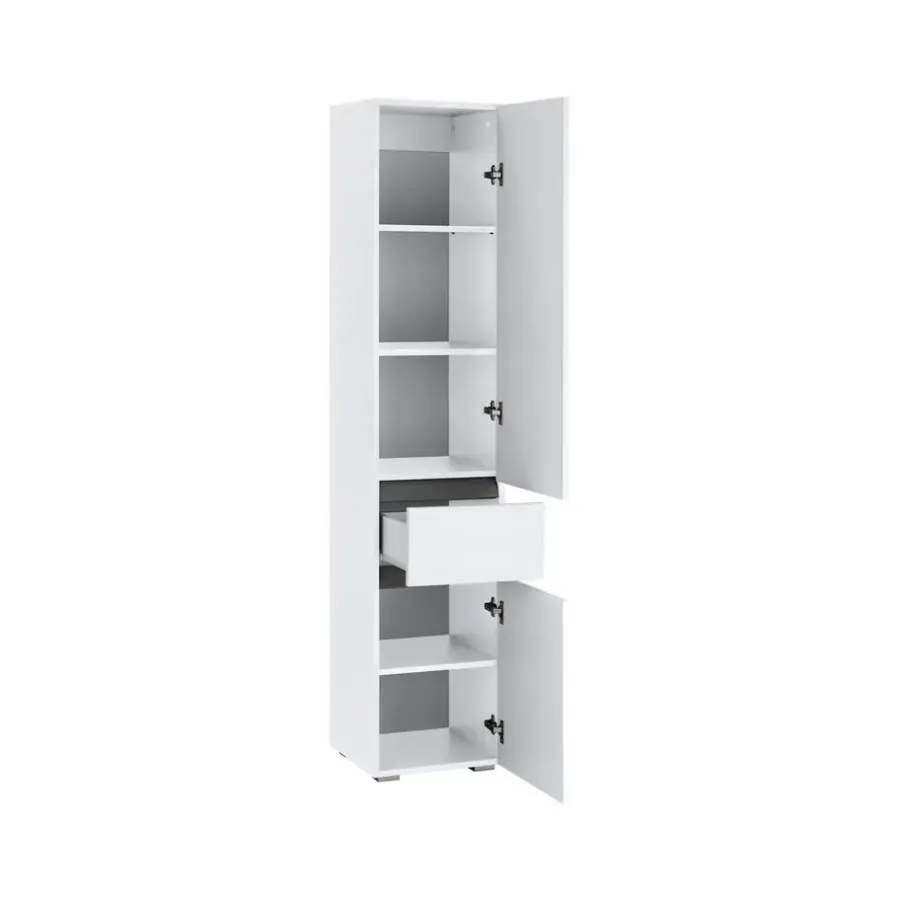 Hoge Kasten-Loft24 Wisla - Hoge kast met 1 lade en 2 deuren in witte spaanplaat