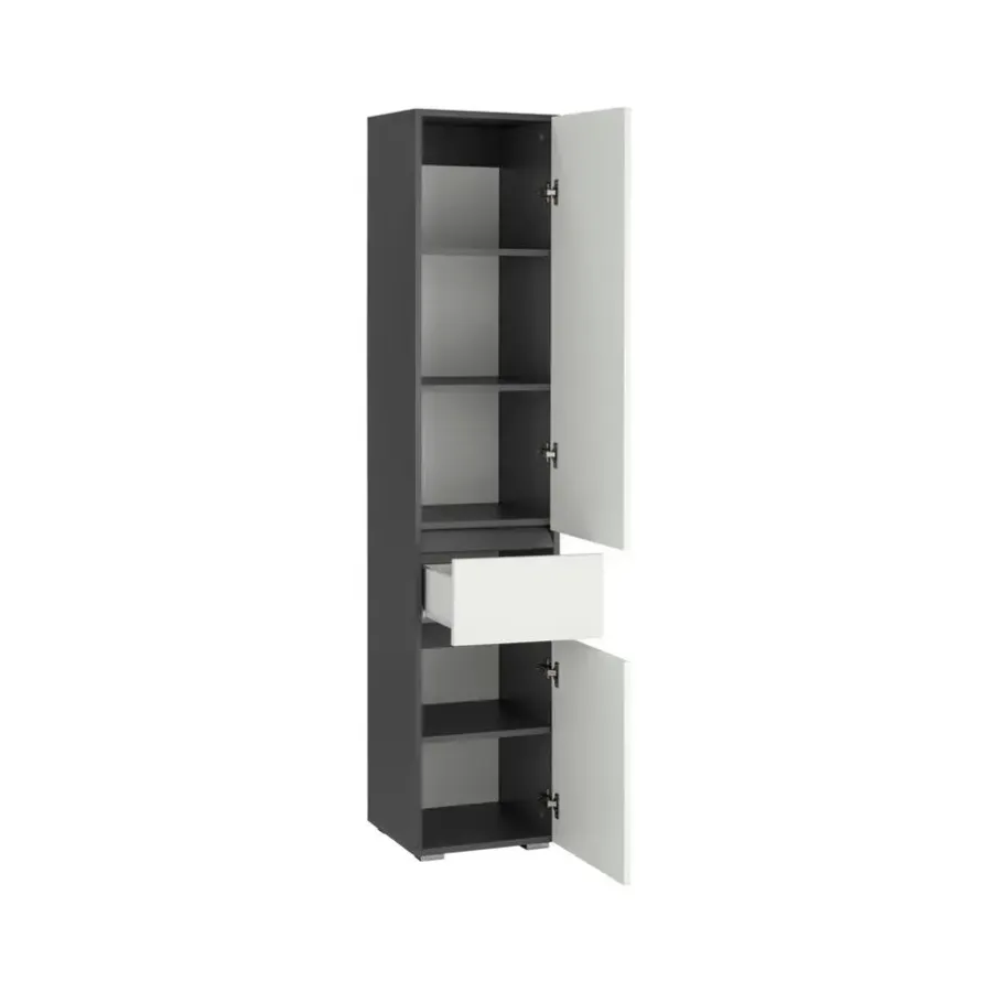 Hoge Kasten-Loft24 Wisla - Kast met 1 lade en 2 deuren in wit / antraciet spaanplaat