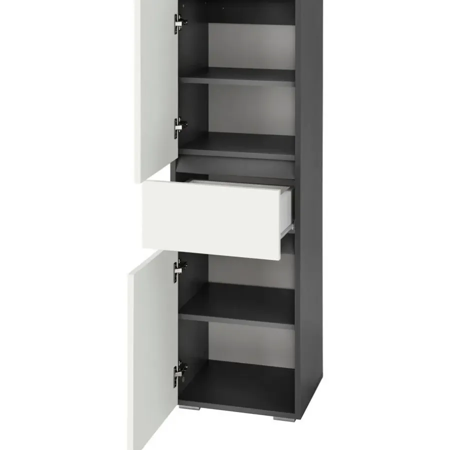 Loft24 Wisla - Midi-kast 1 lade, 2 deuren in wit/antraciet spaanplaat