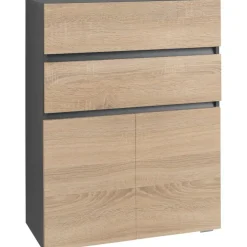 Loft24 Wisla - Midikast 2 laden, 2 deuren in eiken/antraciet spaanplaat