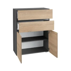 Loft24 Wisla - Midikast 2 laden, 2 deuren in eiken/antraciet spaanplaat