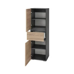 Hoge Kasten-Loft24 Wisla - Midikast met 2 deuren en 1 lade in antraciet/eiken