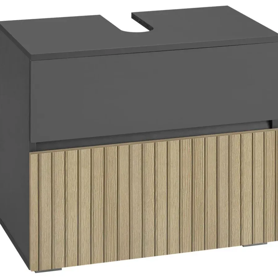 Dorel Home Wisla - Wastafelonderkast 60 cm met 1 klep 1 lade in antraciet eikenoptik