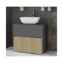 Dorel Home Wisla - Wastafelonderkast 60 cm met 1 klep 1 lade in antraciet eikenoptik