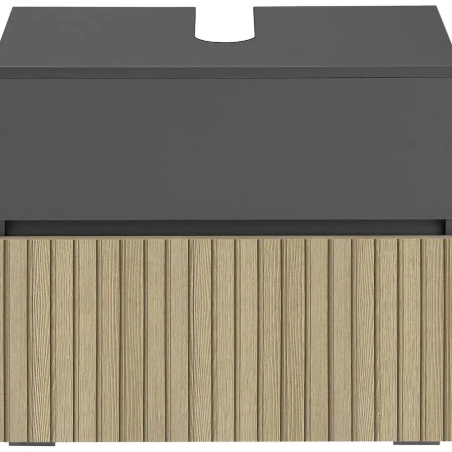 Dorel Home Wisla - Wastafelonderkast 60 cm met 1 klep 1 lade in antraciet eikenoptik