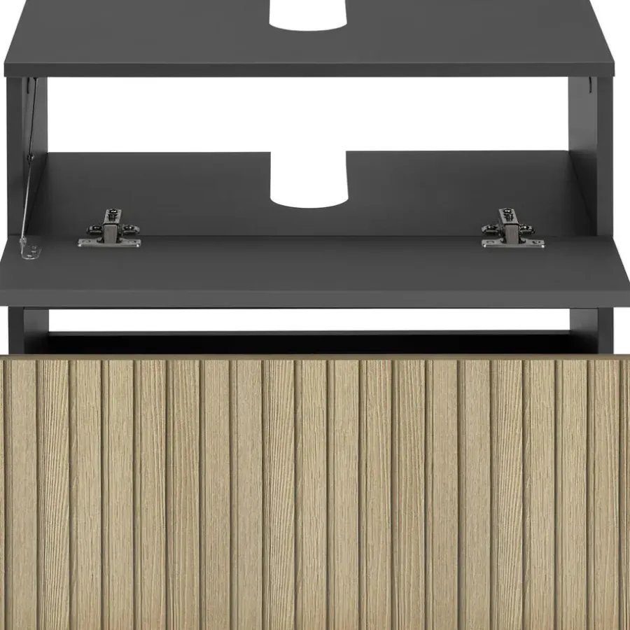 Dorel Home Wisla - Wastafelonderkast 60 cm met 1 klep 1 lade in antraciet eikenoptik