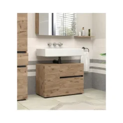 Wastafelkasten-Loft24 Wisla - Wastafelonderkast met 1 deur / 1 klep / 1 lade in eikenoptik