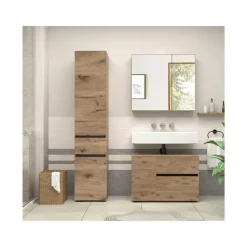 Wastafelkasten-Loft24 Wisla - Wastafelonderkast met 1 deur / 1 klep / 1 lade in eikenoptik