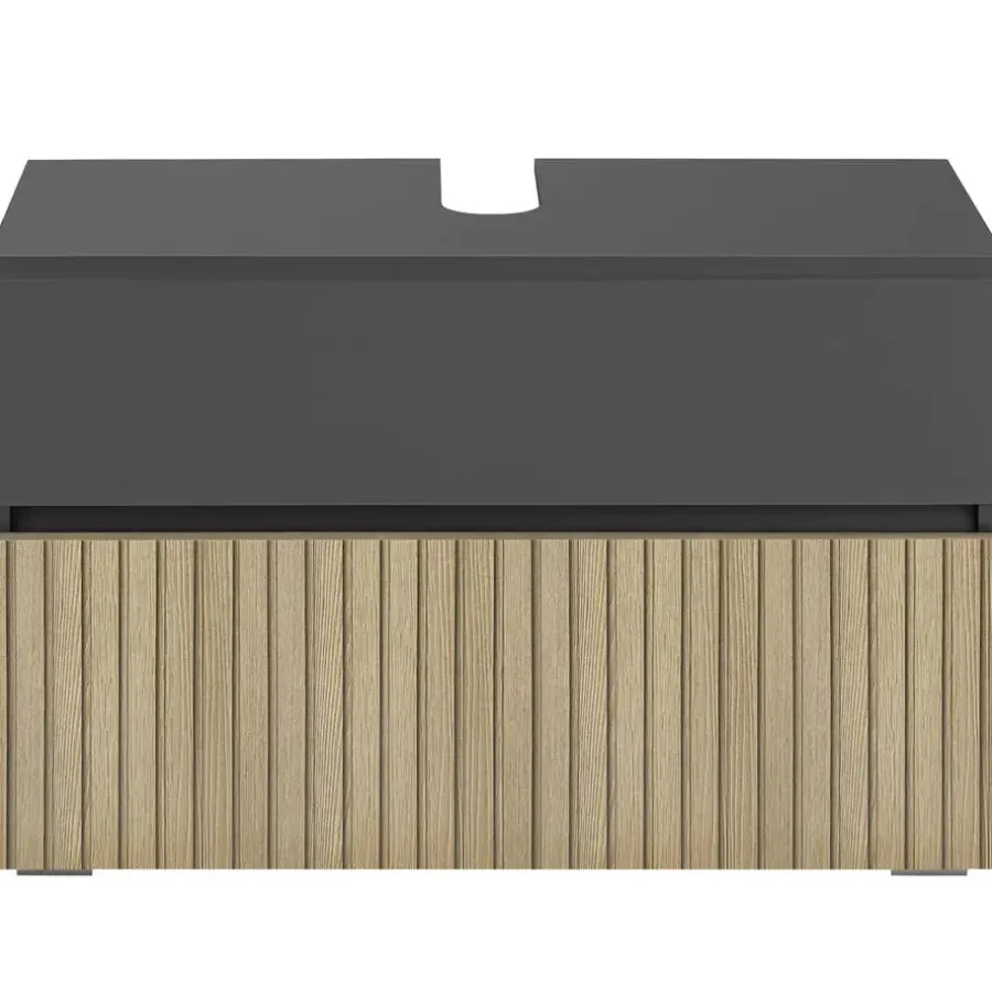 Wastafelkasten-Dorel Home Wisla - Wastafelonderkast 80 cm met 1 klep 1 lade in antraciet eikenoptik