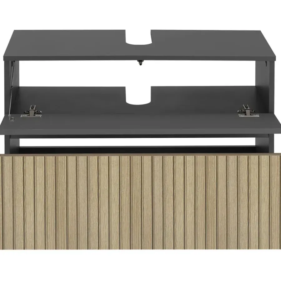 Wastafelkasten-Dorel Home Wisla - Wastafelonderkast 80 cm met 1 klep 1 lade in antraciet eikenoptik