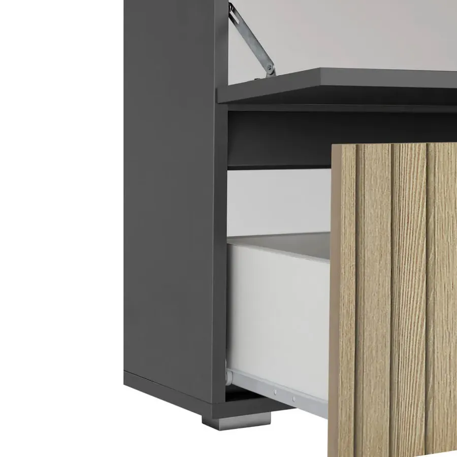 Wastafelkasten-Dorel Home Wisla - Wastafelonderkast 80 cm met 1 klep 1 lade in antraciet eikenoptik