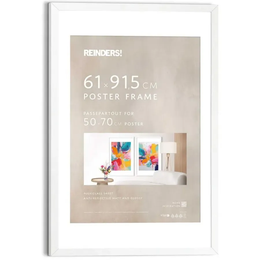 Reinders Wissellijst hout Poster 61x91,5 of 50x70 Wit - 61 x 91,5 - Wit