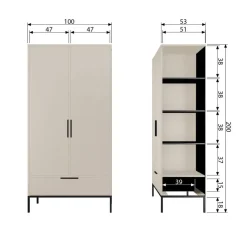 WOOOD Adam 2-deurs kast - Grenen - Dust - 200x100x53 cm