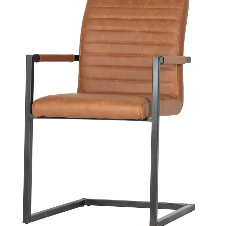 Eetkamerstoelen-WOOOD Bas Eetkamerstoelen - Pu - Cognac - Set van 6