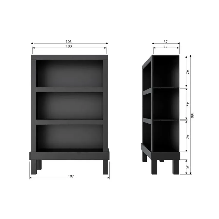 Wandkasten-WOOOD Bonk Open Kast - Grenen - Zwart - 160x103x37