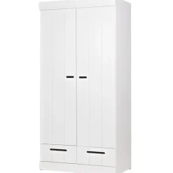 Kledingkasten|Kledingkasten-WOOOD Connect Kledingkast 2-Deurs met Lade - Grenen - Wit - 195x94x53
