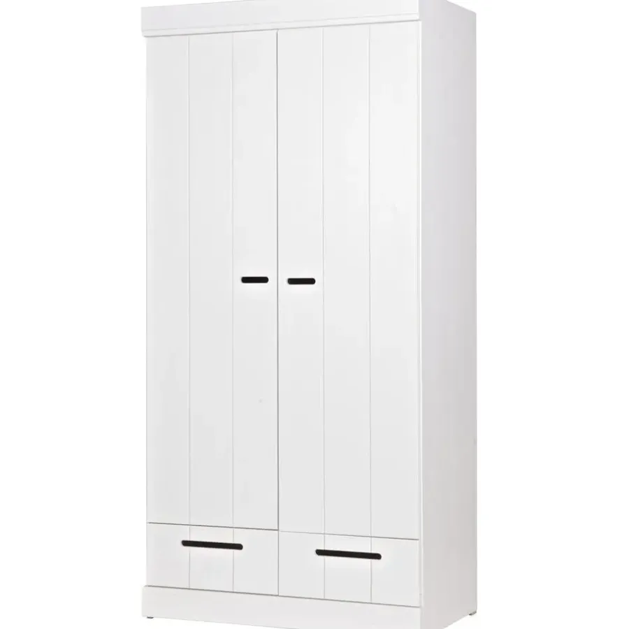 Kledingkasten|Kledingkasten-WOOOD Connect Kledingkast 2-Deurs met Lade - Grenen - Wit - 195x94x53