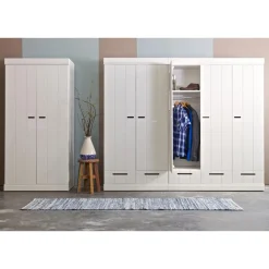 Kledingkasten|Kledingkasten-WOOOD Connect Kledingkast 2-Deurs met Lade - Grenen - Wit - 195x94x53