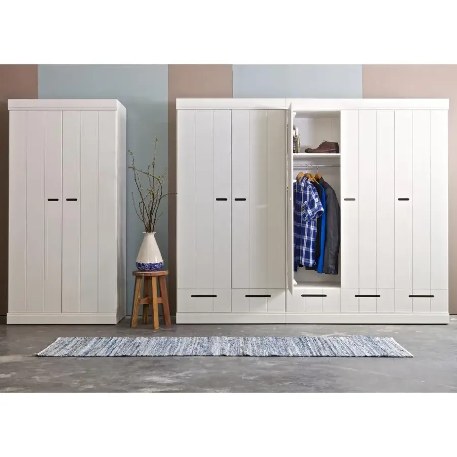 Kledingkasten|Kledingkasten-WOOOD Connect Kledingkast 2-Deurs met Lade - Grenen - Wit - 195x94x53