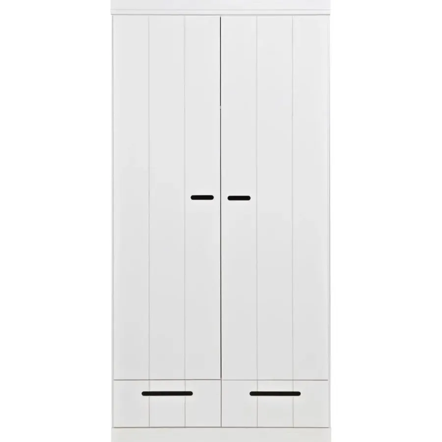 Kledingkasten|Kledingkasten-WOOOD Connect Kledingkast 2-Deurs met Lade - Grenen - Wit - 195x94x53