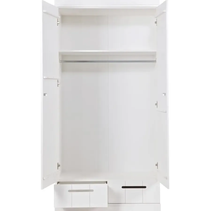 Kledingkasten|Kledingkasten-WOOOD Connect Kledingkast 2-Deurs met Lade - Grenen - Wit - 195x94x53