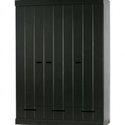 Kledingkasten|Kledingkasten-WOOOD Connect Kledingkast 3-Deurs met Lade - Grenen -Zwart- 195x140x53
