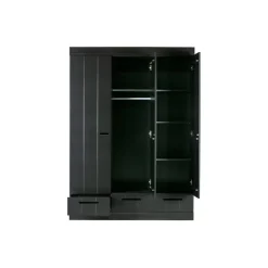 Kledingkasten|Kledingkasten-WOOOD Connect Kledingkast 3-Deurs met Lade - Grenen -Zwart- 195x140x53