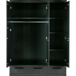 Kledingkasten|Kledingkasten-WOOOD Connect Kledingkast 3-Deurs met Lade - Grenen -Zwart- 195x140x53