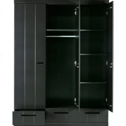 Kledingkasten|Kledingkasten-WOOOD Connect Kledingkast 3-Deurs met Lade - Grenen -Zwart- 195x140x53