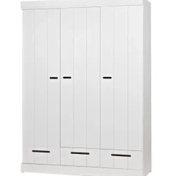 Kledingkasten|Kledingkasten-WOOOD Connect Kledingkast 3-Deurs met Lade - Grenen - Wit - 195x140x53