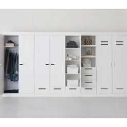 Kledingkasten|Kledingkasten-WOOOD Connect Kledingkast 3-Deurs met Lade - Grenen - Wit - 195x140x53