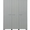 Kledingkasten|Kledingkasten-WOOOD Dennis 3 deurs Kast - Grenen - Betongrijs - 202x158x55